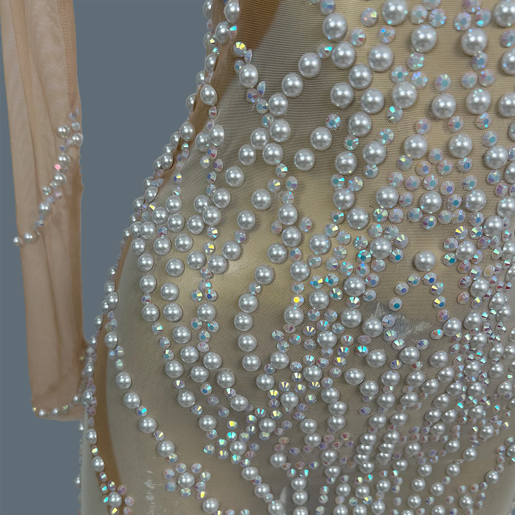 

Luxury Tulle Pearl Sheer Mesh White Mini Dress Sparkly Birthday Party One Shoulder Elegant Event Formal Prom Outfit Tianxiang