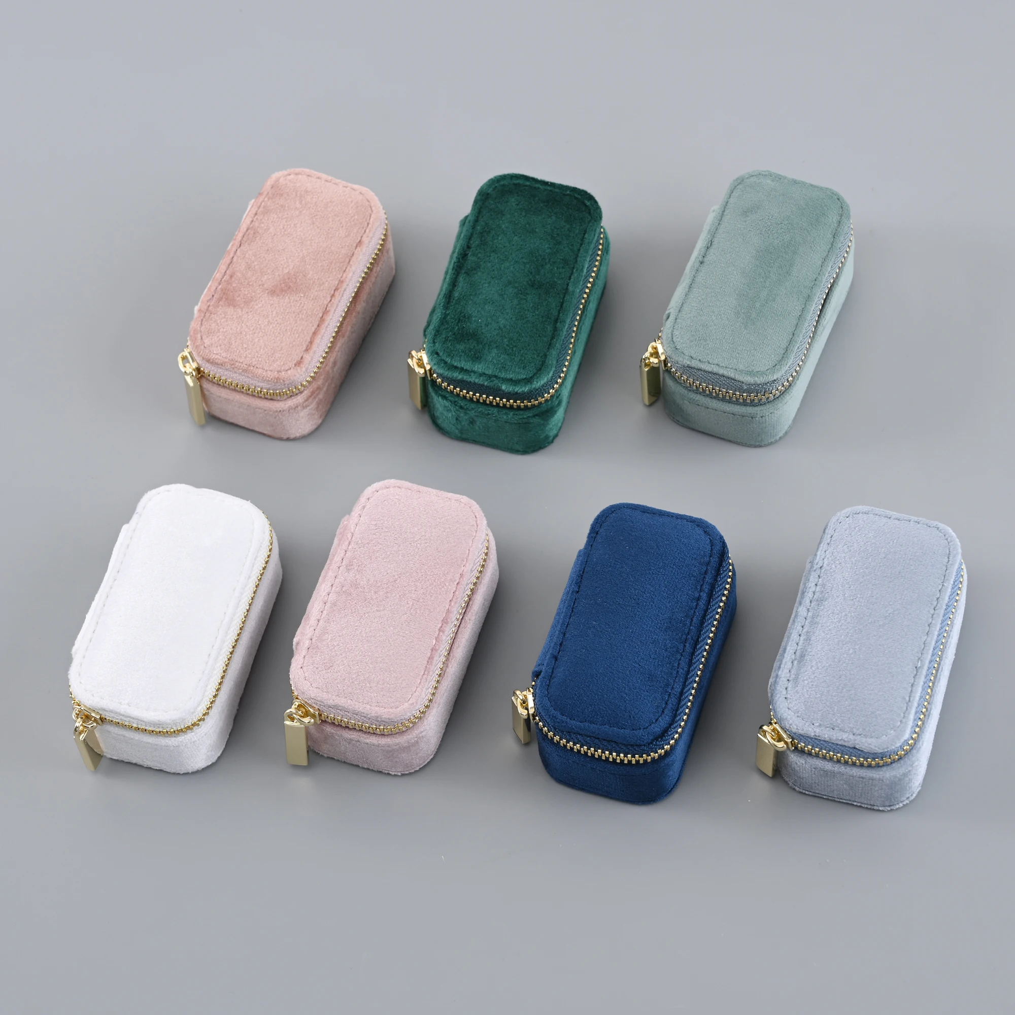 1pcs Mini Velvet Ring Box Jewelry Storage Case Single Layer Earrings Necklace Organizer Candy Color Zipper Bag Travel Portable