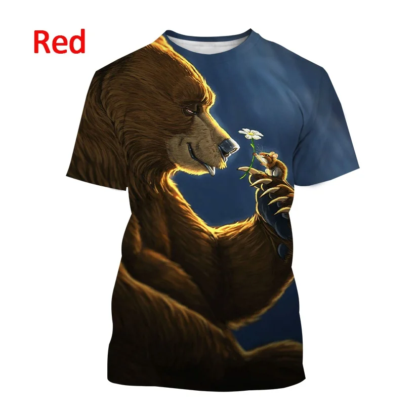 2022 New Men\'s Fashion Bear 3D Short Sleeve T Shirt Animal Harajuku Print Round Neck Streetwear Top