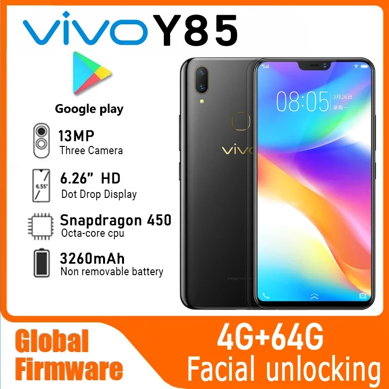 VIVO Y85 Smartphone Global firmware Android 4G Unlocked 6.26 Inch 4GB RAM 64GB ROM All Colours In Good Condition