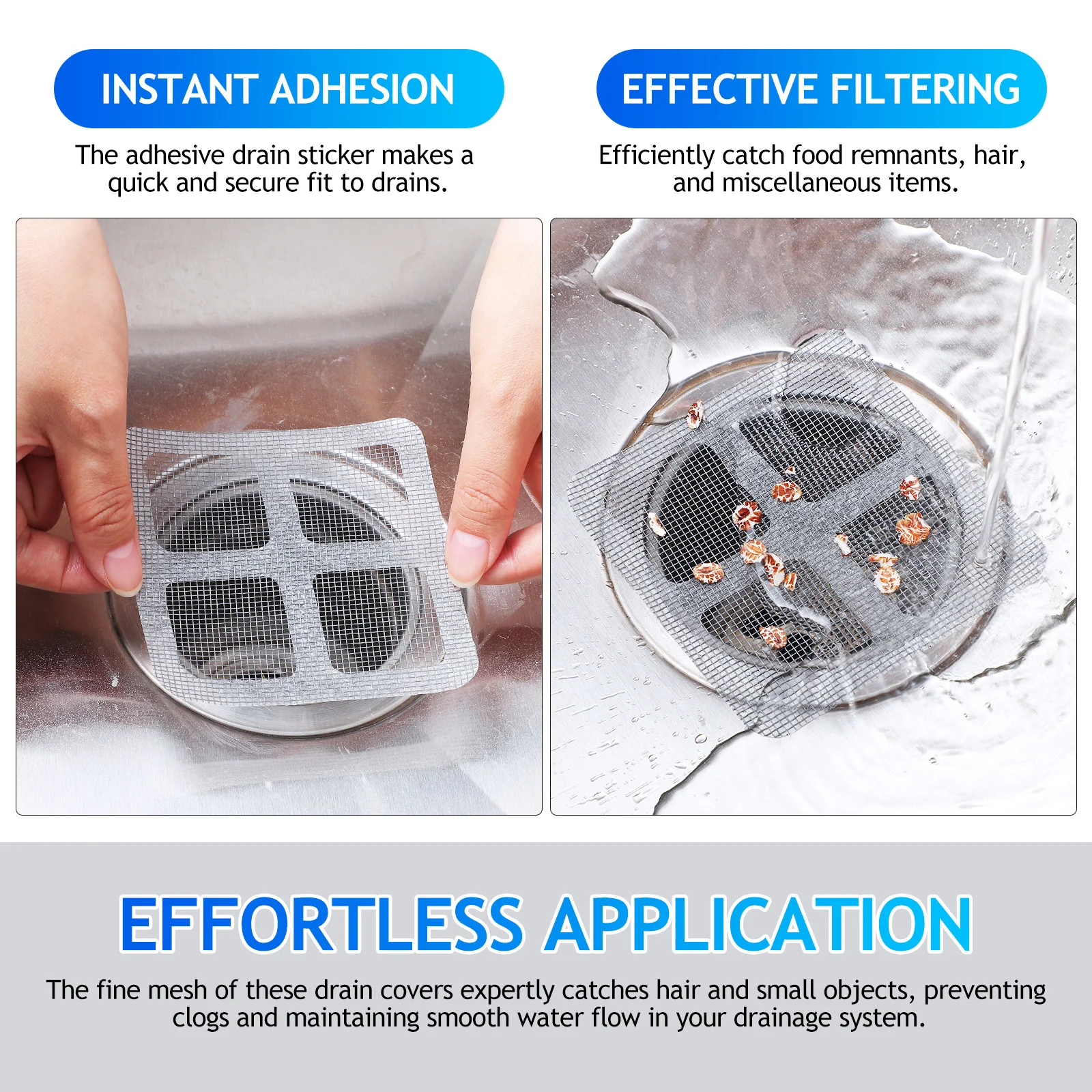 

40pcs Hole Filtering Sticker Mesh Hair Catcher For Shower Floor Drain Filter Disposable Drain Covers Bathroom Hair Catcher