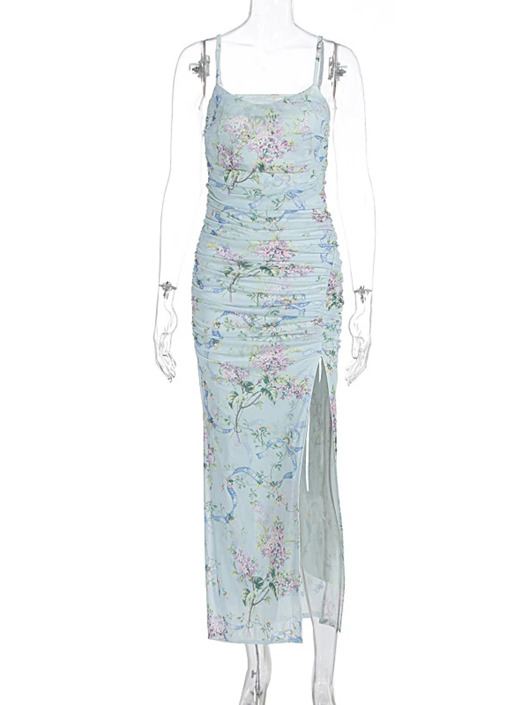 Neues Sommer-Damenmode-bedrucktes langes Kleid, Damenbekleidung, ärmellose Kleider, Blumenkleider, Urlaubskleid, elegante Kleider