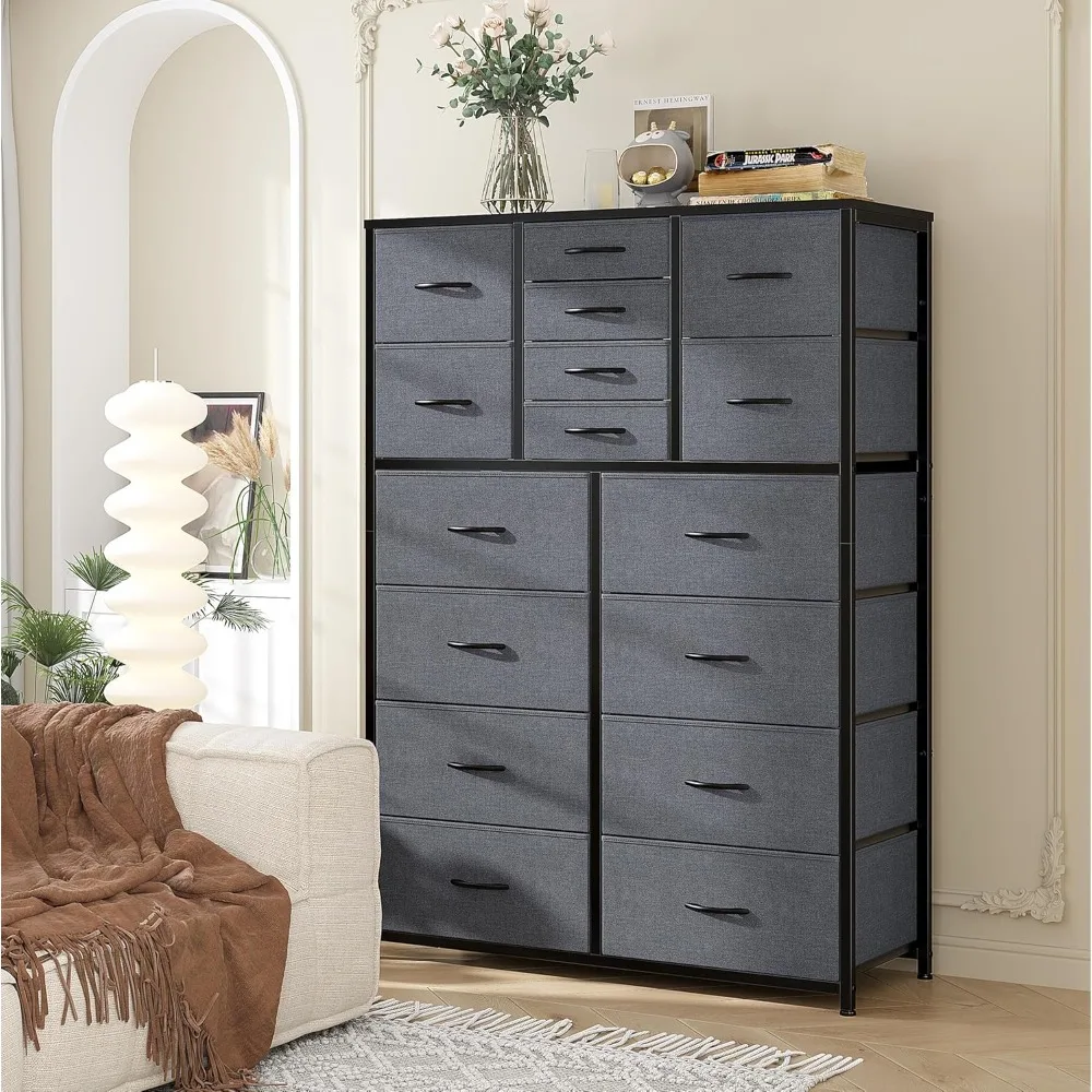 

16 Drawer Dresser for Bedroom, Tall Dressers for Bedroom with Wood Top and Metal Frame, Large Bedroom Dressers & Chest o