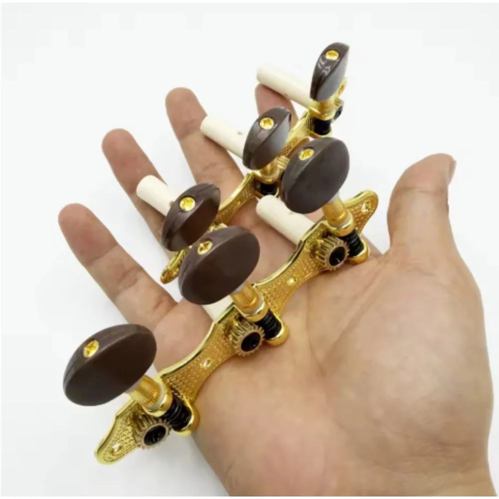 1 Set klassischer Gitarrenkopf mit goldfarbenem, taillenförmigem, schwarzem Holzmuster, Instrumentenzubehör-Knopf