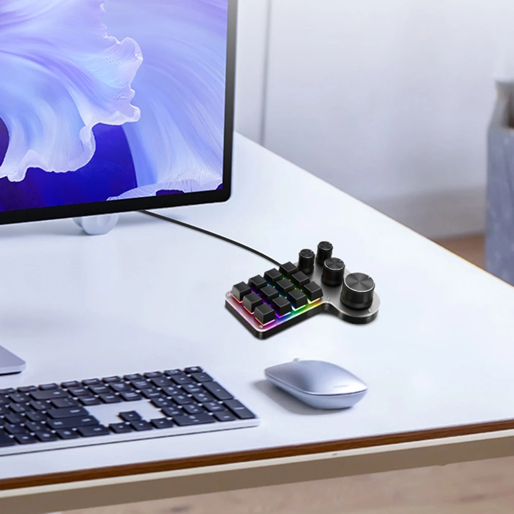 12 Keys 4 Knobs Programming Macro  Keyboard USB Wired/Bluetooth-Compatible Mini Mechanical Keyboard for Industrial Control