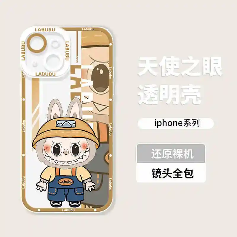 Cartoon Labubu Couples Phone Case For Xiaomi Redmi Note 14 13 12 12C 11 10 10C 13C 10s Pro Plus Max 4G 5G Transparent Cover image 3