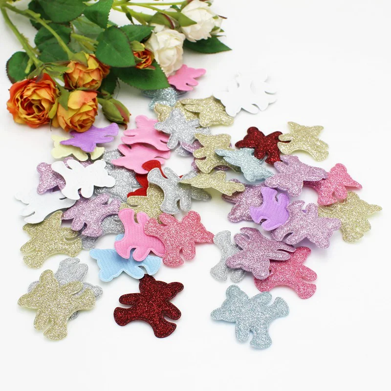 50PCS/lot Glitter Padded Bear Patches Appliques DIY Headwear Wedding Decorative Embossing for Crafts Supplies