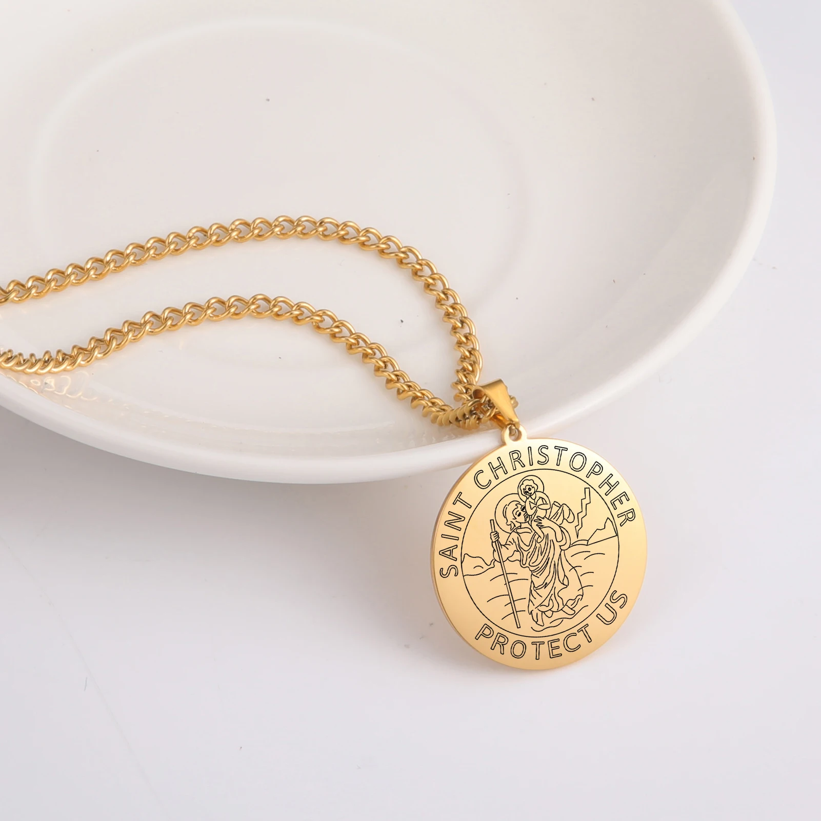 Dawapara Saint Christopher Medaille Halskette Jesus Truet In Sie Amulett Katholischen Schmuck Reisende Fahrer Geschenke Edelstahl – Detail 10
