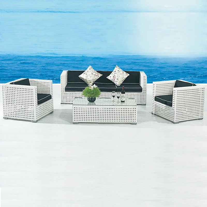 Modern Garden Terrace Waterproof Wicker Modular Lazy Lounge Furniture Set Patio Balcony Corner Rattan Outdoor Sofa  