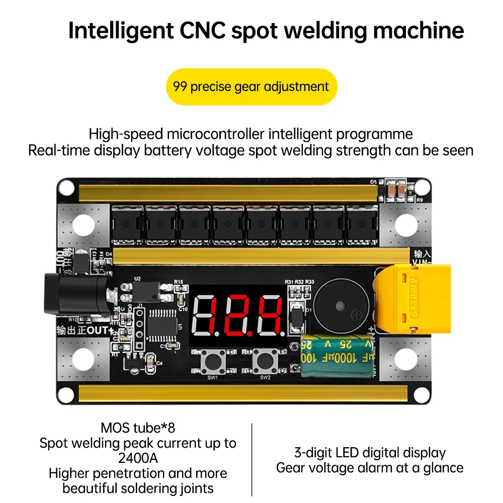 Imagem -02 - Digital Máquina de Solda a Ponto Pcb Circuit Board Kits Faça Você Mesmo Ponto Soldador 18650 Bateria de Lítio 99 Engrenagens Poder 12v Ajustável