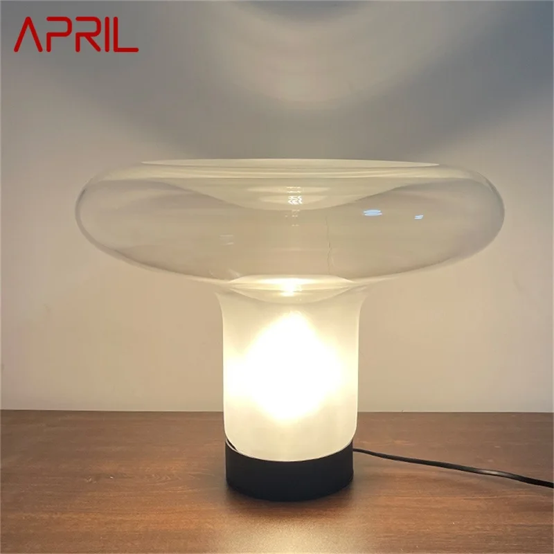 Lampada da tavolo nordica di aprile moderna semplice lampada da scrivania a fungo LED in vetro decorativo per la casa per soggiorno sul comodino