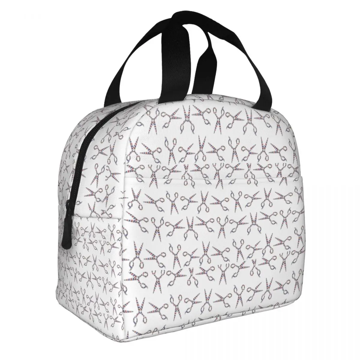 Scissors Haircut Trendy Stripes Insulated Lunch Bag for Women Portable Hairdresser Barber Cooler Thermal Lunch Box Beach Travel