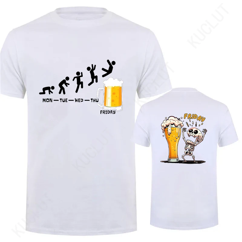 Funny Men's T Shirt Skeleton Enjoying FRIDAY Beer Day T-Shirt Finally Friday for Drink Lover Male Fashion Short Sleeve Tees