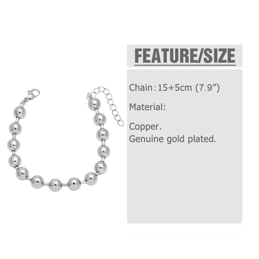 OCESRIO Trendy Silver Color 3/4/6/8mm Copper Polish Beads Bracelet Chain Gold Plated Brass Jewelry Making Supplies brtm45