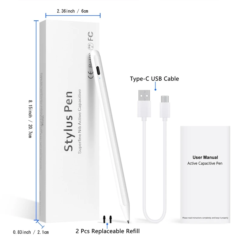 Stylus Pen para Apple Pencil 2, Stylus para iPad Pro 11, 12.9, 9.7, Air 3, Mini 5, Lápis Ativo Sem Delay, Drawing Pen, Branco