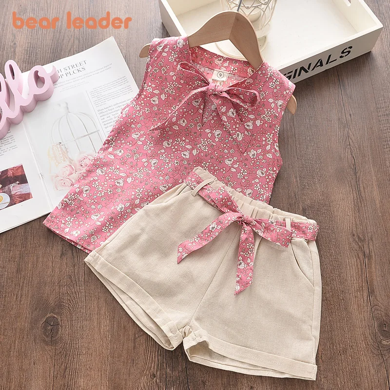 Bear Leader-Blusa azul Floral para niña pequeña, camiseta, pantalones, traje de 2 uds., ropa para niña pequeña de 2 a 6 años, trajes nuevos para niña