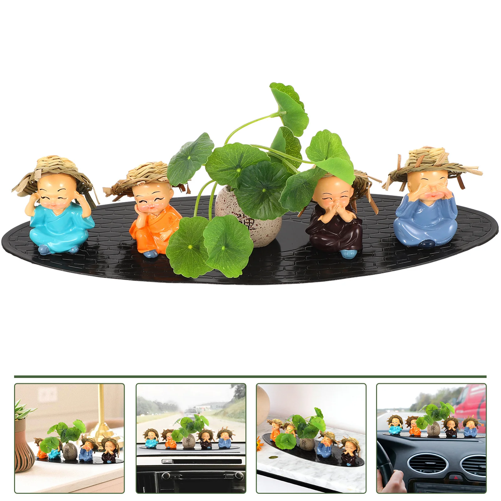 

4Pcs Zen Small Monk Crafts Car Home Decor Photography Prop Multiple Functions Beautiful Detail Car Decorations