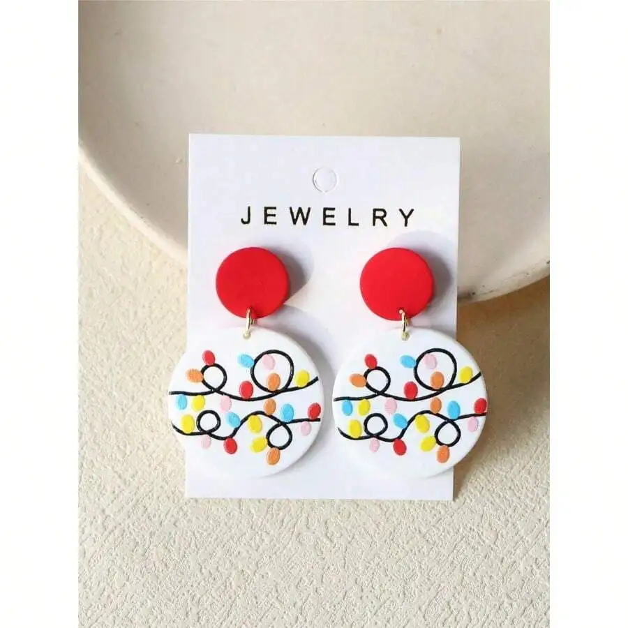 1 Pair Women's Christmas Red Color-Changing Light Print Earthy Texture Acrylic Round Holiday Party Earrings