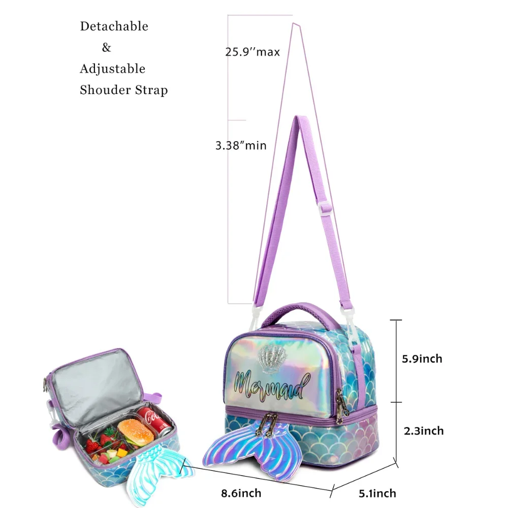 Gsequins Kids Lunch Bag Insulated Bento Cooler Bag Two Compartments Cooler for Boys and Girls with Adjustable Strap Travel Lunch