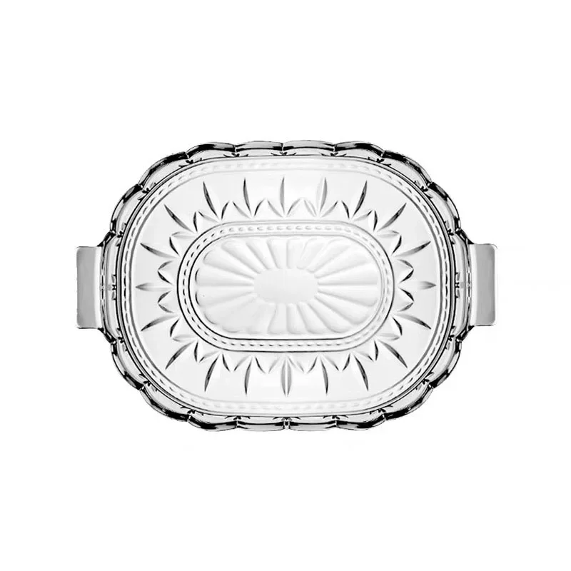 Imported crystal glass tray, carved flower storage flat plate, European afternoon tea snack plate