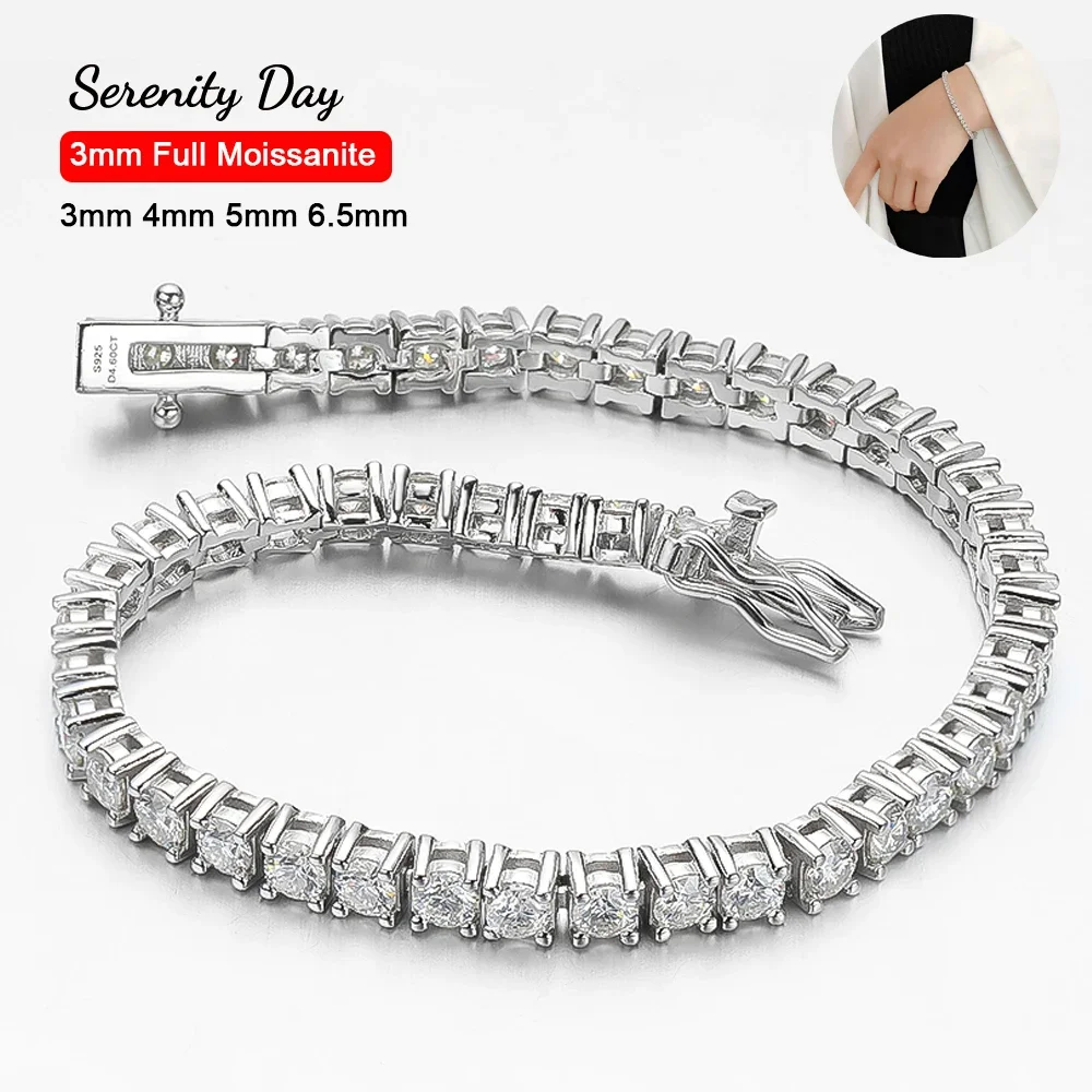 Serenity 3mm 4mm 5mm 6.5 D Kleur VVS1 Moissanite Tennis Armband Voor Vrouwen Man Anniversary Gift S925 Zilveren Armband Hand Chain