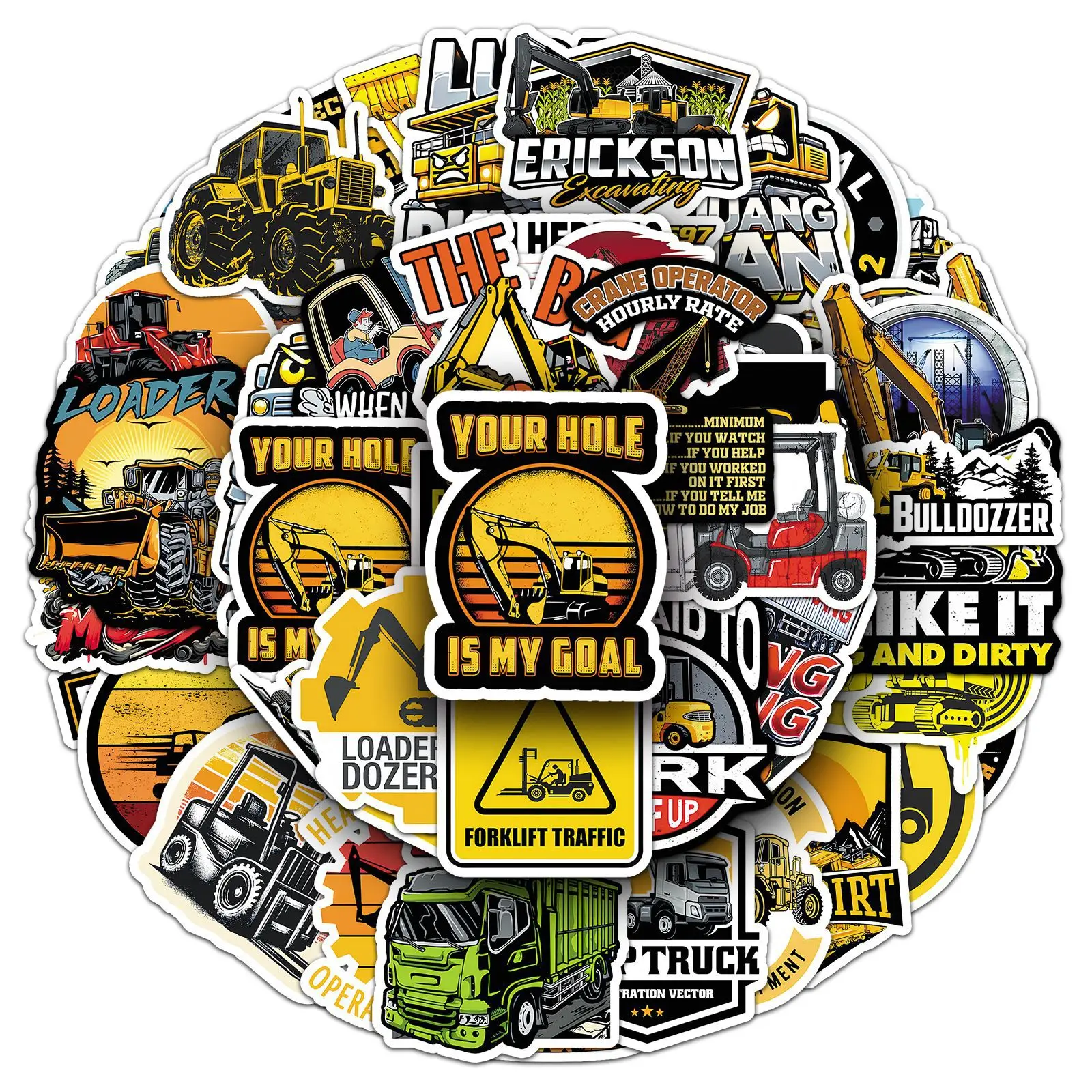 

10/50PCS Excavator Truck Cartoon Stickers Engineering Machinery Graffiti Decoration DIY Notebook Mobile Guitar Phone Toys Decals