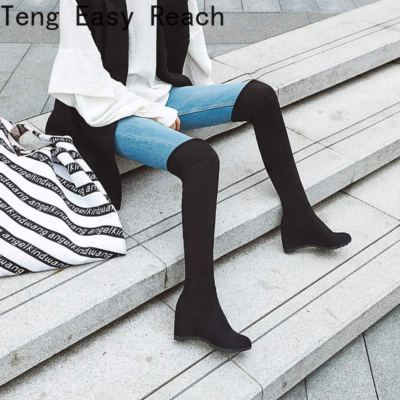 

Female Knee High Boots 2026 Concise Boots Women Round Toe Platform Wedges High Heels Over-Knee Long Boots Leg Shaping Winter