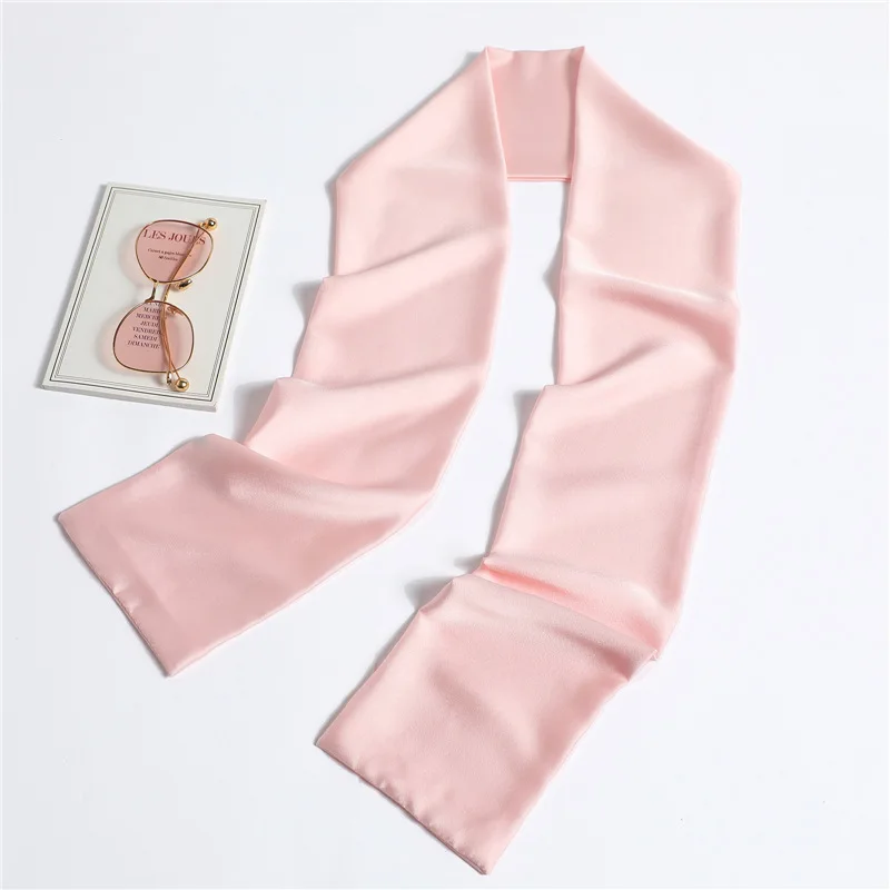 2024 Fashion Solid Silk Scarf Women Thin Neck Bandanas Bag Female Skinny Long Scarves Narrow Office Lady Shawl Hairbands L113