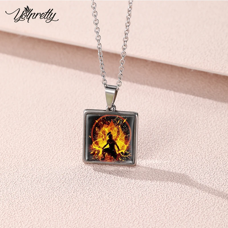 2023 avatar the last airbender Art Paintings Square Stainless Steel Necklace Glass Cabochon Pendants Necklace Jewelry