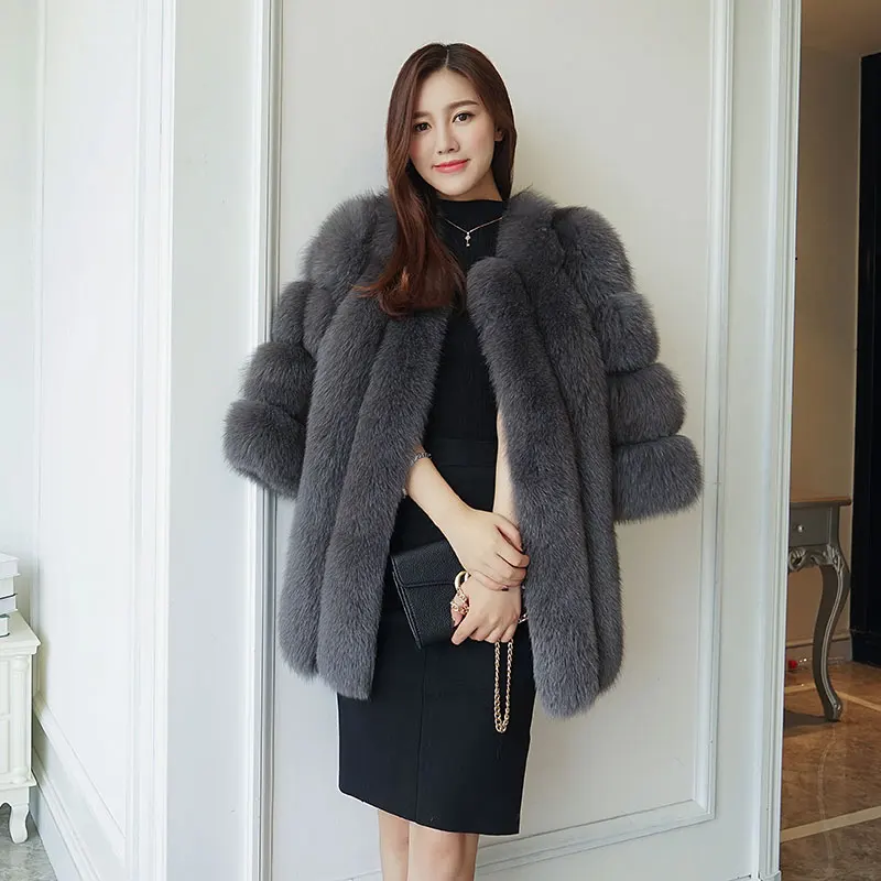 2024 ใหม่ElegantปลอมFox Fur Jacketผู้หญิงฤดูหนาวแฟชั่นFaux Fox Furแจ็คเก็ตผู้หญิงWarmประดิษฐ์Fox Fur Coatsสุภาพสตรี