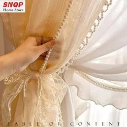 Rideaux transparents en dentelle perlée pour salon, dentelle romantique française, nickel é de tulle vintage, chambre à coucher, salle à manger, décor de fenêtre personnalisé, luxe