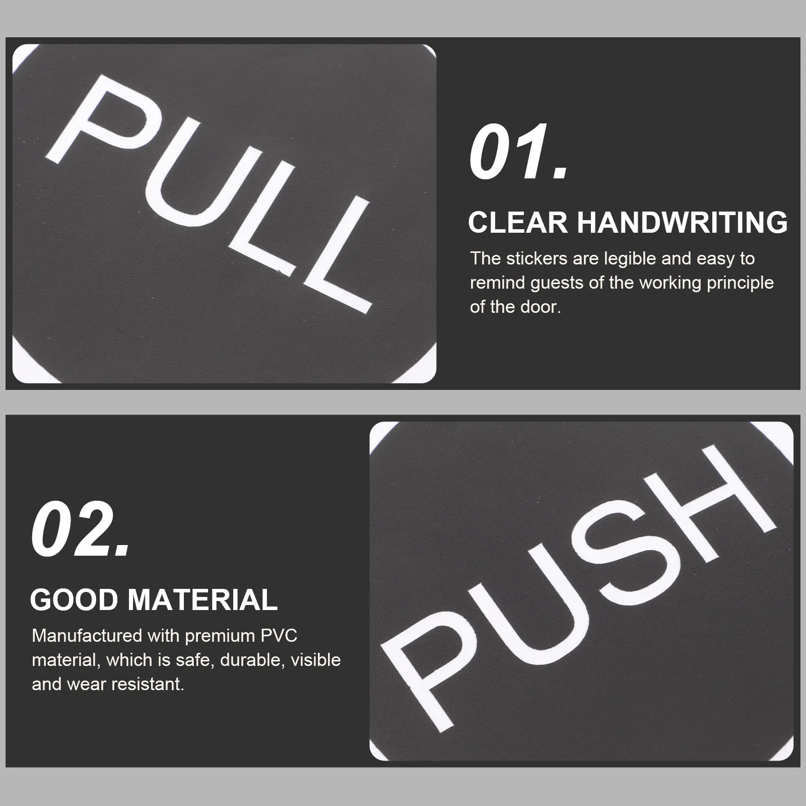 Push Pull Door Stickers 4 Sets Round Adhesive Signs Wear Resistant Removable Decals for Hotels Offices