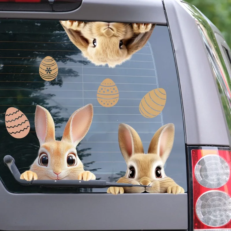 Niedlicher Oster-Cartoon-Ei-Hase, Autofenster-Aufkleber, wasserfest, für Tür, Karosserie, Windschutzscheibe, Kratzschutz, selbstklebender Vinyl-Aufkleber