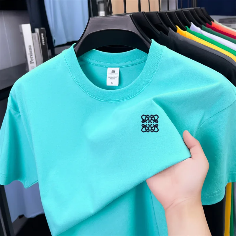 الأصلي الفاخرة العلامة التجارية رجل س الرقبة تي شيرتات قصيرة الاكمام صيف جديد 100% القطن المطرزة تنفس Versatilemuter الرجالية