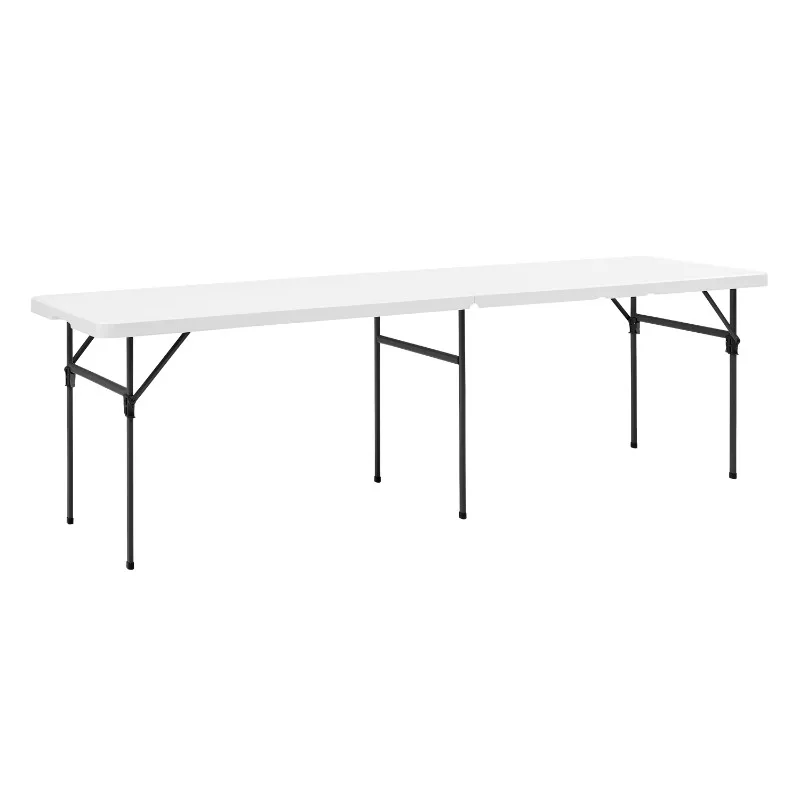 White 8 Foot Folding Plastic Table, Easy Fold, Heavy Duty, Indoor Outdoor, Resistant to Scratch,Stain & UV Damage,