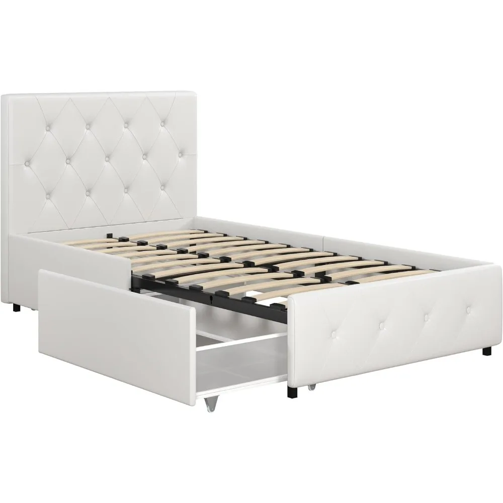 Dakota Upholstered Platform Bed with Underbed Storage Drawers and Diamond Button Tufted Headboard and Footboard