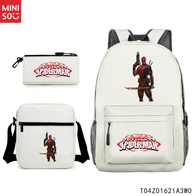 مجموعة حقيبة الظهر Miniso Spider-Man لنقل الحرارة |   حقيبة مدرسية خفيفة الوزن للجنسين مكونة من 3 قطع