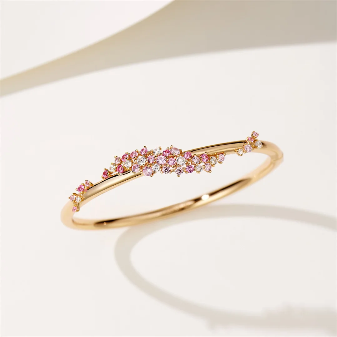 Floral Surround Bracelet, S925 Silver Elegant Sweet Pink Simulated Diamond, Delicate Sparkle Jewelry Gift