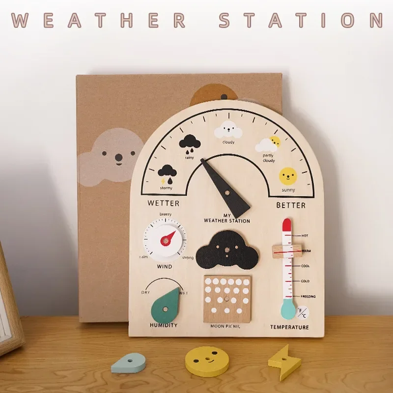 Kids' Wooden Magnetic Weather Calendar Station Board - Early Education Enlightening Desktop/Wall Hanging Toy