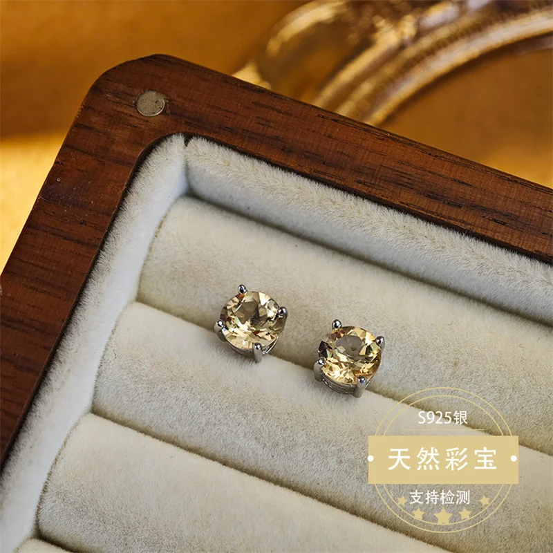

Authentic Citrine 925 Sterling Silver Stud Earrings for Women Christmas Gift Natural Gemstone Fine Jewelry Simple Birthday