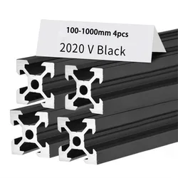 1/4PCS 2020 V-slot 2020V European Standard Anodized Black Aluminum Profile Extrusion 2020 Linear Rail for CNC 3D Printer DIY