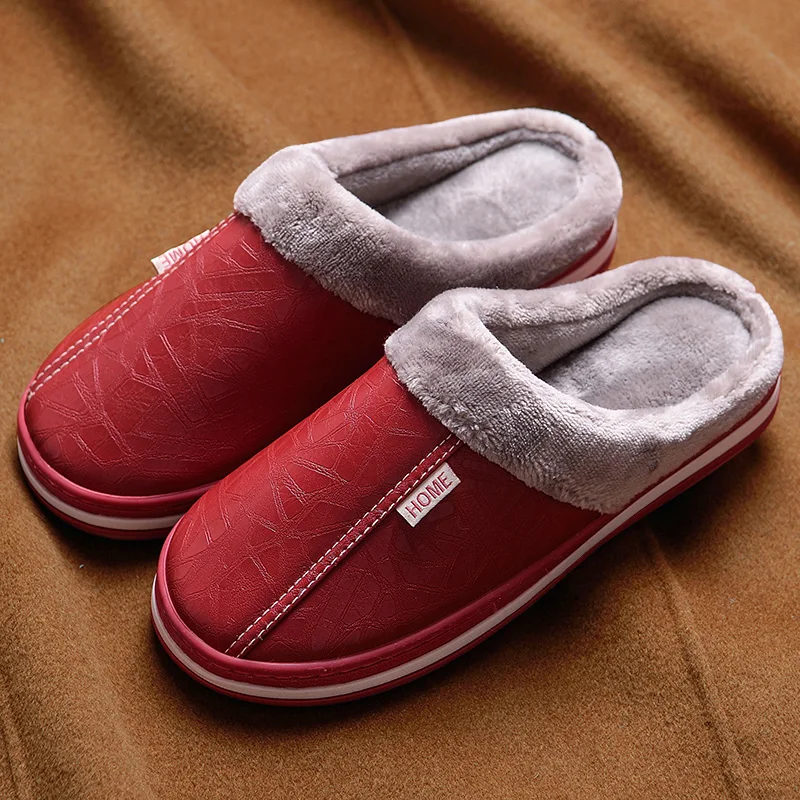 

Pmoiste Soft PU Flu Waterproof House Slippers Women Designer Luxury Comfortable Warm Living Room Shoes Slip-on Winter Indoor