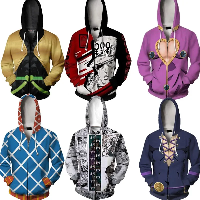 Jojo Bizarre Adventure 3d print Hoodie Sweatshirt Kira Yoshikage Cosplay Costume Jojo Hood Hoodies Casual Zipper Jacket