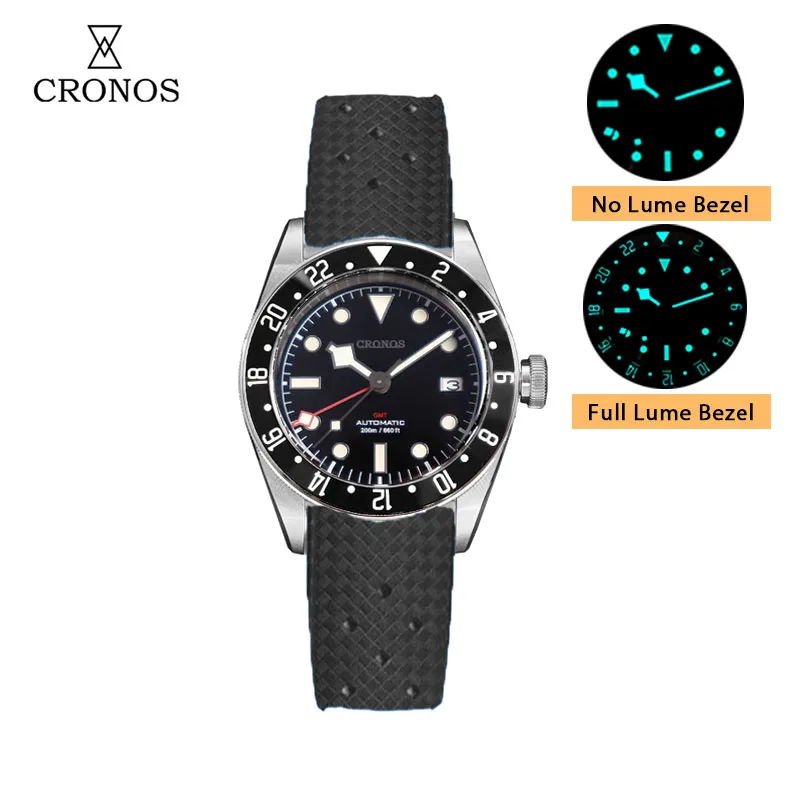 Cronos BBGMT Automatik Herrenuhr Bidirektionale Keramik-Lünette NH34 Uhrwerk Damen Endglieder Saphirglas 20Bar Wasserdicht 602