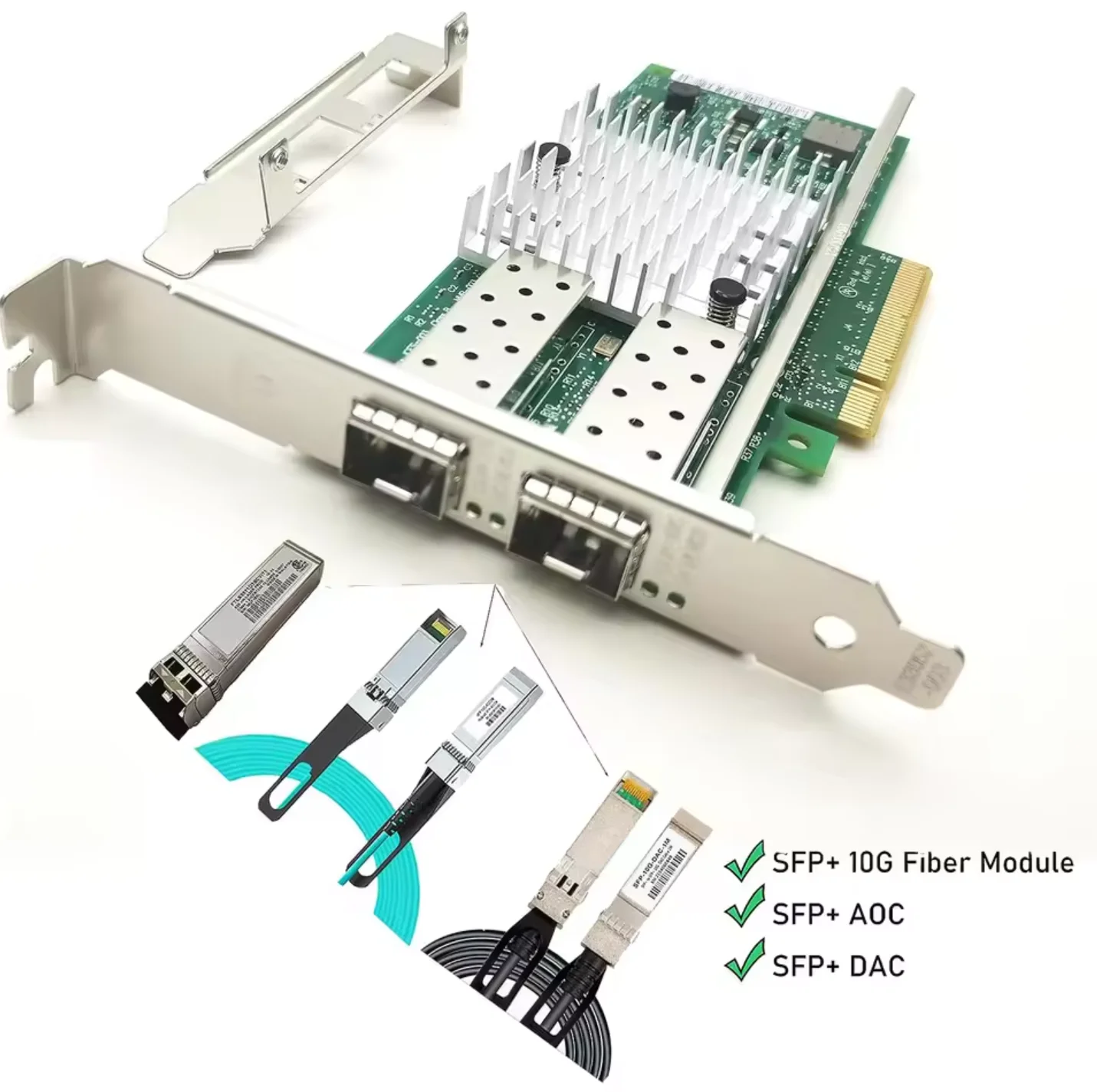بطاقة شبكة Intel X520-DA2 10 جيجا بايت SFP+ PCI-E NIC، مع شريحة Intel 82599ES، منفذ SFP+ المزدوج، PCI Express X8، Ethernet