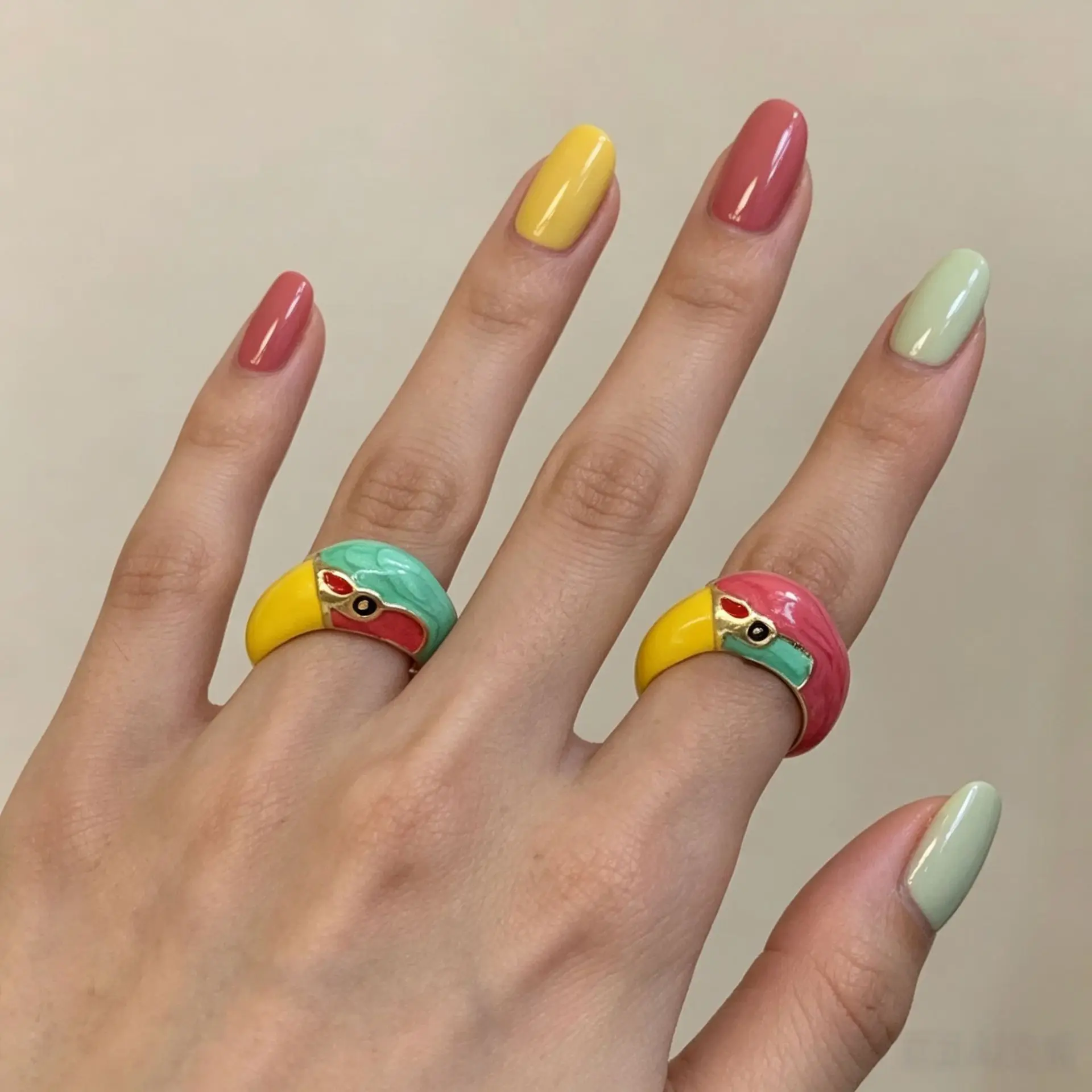 Retro Dopamine Enamel Parrot Adjustable Open Ring Trendy Colorful Bird Finger Rings Personality Women Fashion Jewelry
