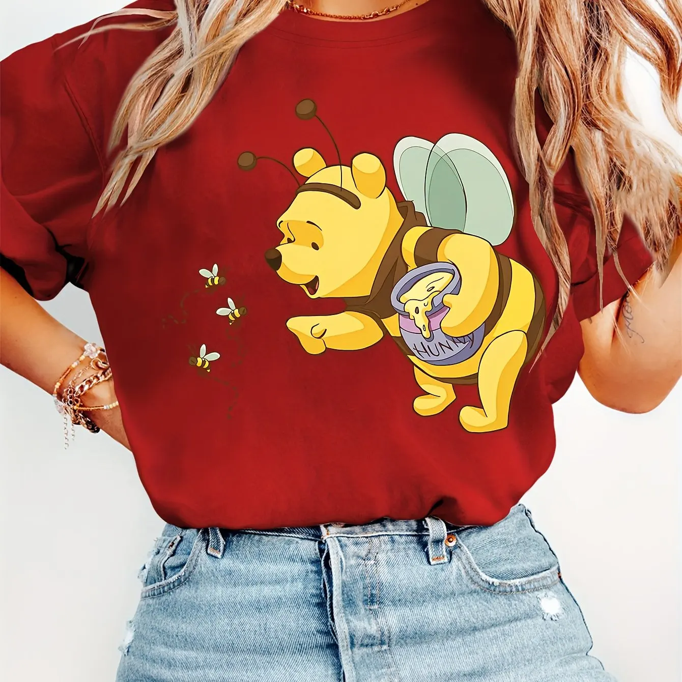 Disney Winnie The Pooh T-Shirt Cotton Men's Women  Casual Trendy Oversized Streetwear Loose Short Sleeve Unisex Event Outfit