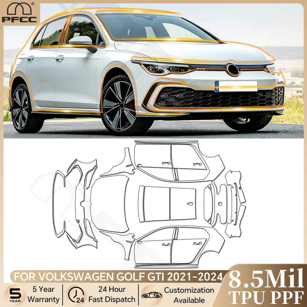 

For Volkswagen GOLF GTI 2021-2024 Pre-cut PPF Bra 8.5Mil TPU Anti-scratch Paint Protection Film Car Body Clear Kit Resistant