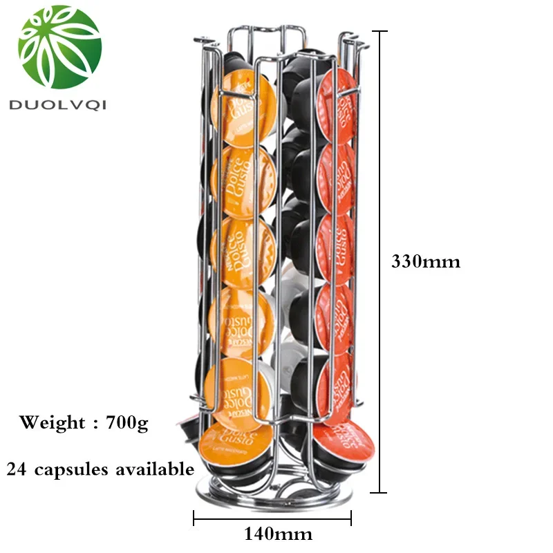 Soporte metálico para cápsulas de café Dolce Gusto, Torre cromada, estante de almacenamiento para 24 piezas