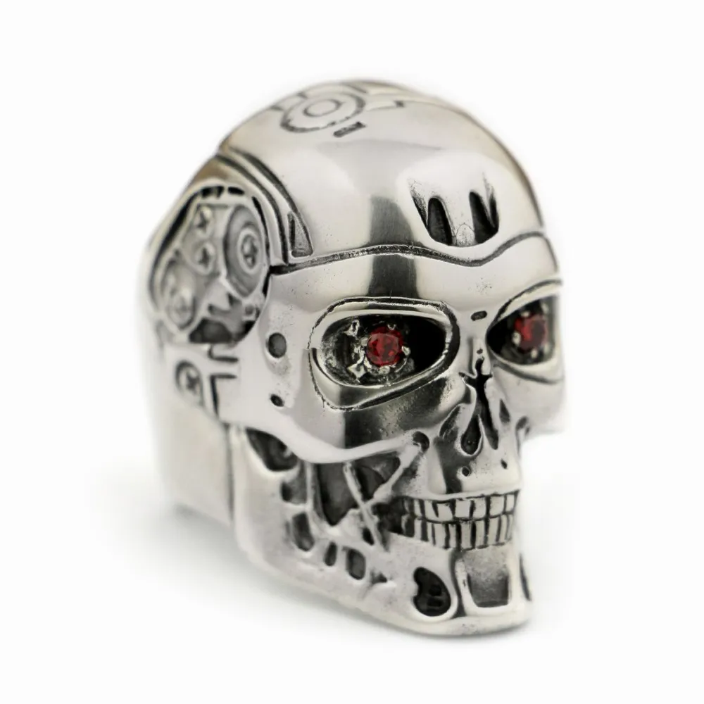 Red CZ Eyes 925 Sterling Silver Terminator Rings Punk Robot Ring TA80 US Size 8 to 13 BZ